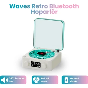Waves Retro Bluetooth Hoparlör Nostalji Plak Görünümlü 3D Ses Dalgası Işıklı Galaksi Gece Lambası