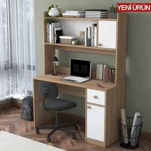 HA127 Kitaplıklı Raflı 2 Kapaklı 1 Çekmeceli Çalışma Ofis Bilgisayar Masası Sepet Ceviz - Beyaz
