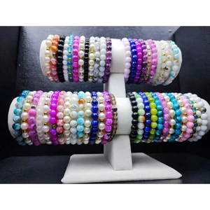 50' Li Bijuteri Hediyelik Bileklik Seti - Unisex Günlük Aksesuar Kombin - Porselen Kaplamalı - Karışık Renkler