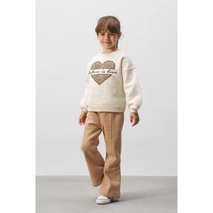 Kalp Nakışlı Leopar Desenli Kız Çocuk Alt Üst Takım