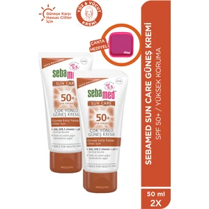 Sun Care SPF 50+Üçlü Yüksek Koruma Güneş Kremi x2 Adet -Makyaj Çantası Hediyeli Set
