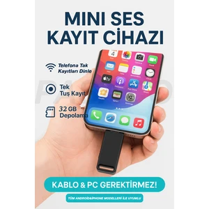Mini Ses Kayıt Cihazı Tak Çalıştır Kablo & Pc Gerektirmez Tek Tuşta Uzun Süreli Kayıt