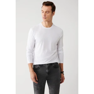 Erkek Beyaz Modal T-shirt Ultrasoft Bisiklet Yaka Düz Uzun Kol B001076