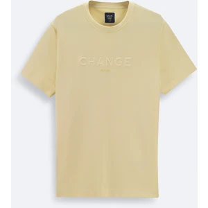 Erkek Sarı Soft Touch Bisiklet Yaka Baskılı T-Shirt A41Y1333