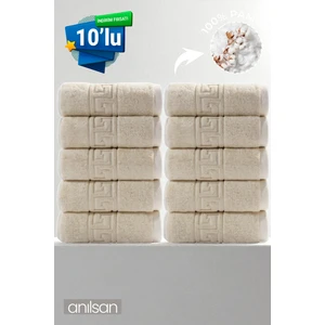 10'lu Krem Greek El Havlusu - 50X90 Cm, 225GR, %100 Pamuk, Spa ve Otel Havlusu