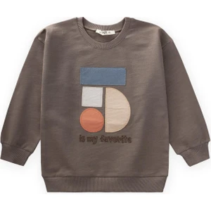 Geometrik Aplikeli Sweatshirt 2-7 Yaş Vizon