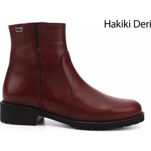 Gön Deri Yuvarlak Burun Topuklu Kauçuk Taban Fermuarlı Kadın Günlük Bot 47408