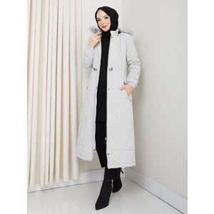 Kadın Tam Dolgulu  Bel Bağcıklı Kol Lastikli Nova Kumaş Genç ve Spor Ara Boy Tesettür Mont  0216