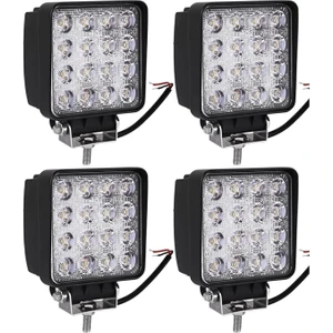 4 Adet 16 LED Off Road Kare Çalışma Lambası Sis Lambası Projektör Gündüz Farı 48 Watt