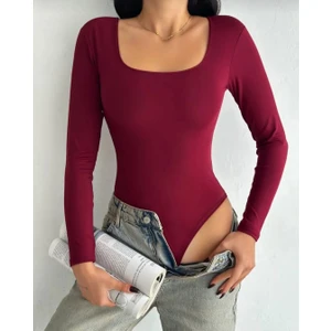 Önü Çift Katlı Kare Yaka Çıtçıtlı Bodysuit