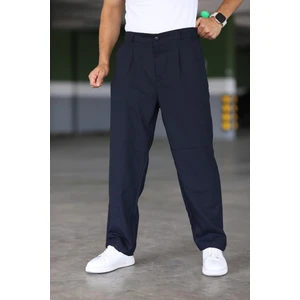 Baggy Çift Pileli Lacivert Renk Beli Lastikli Kaliteli Rahat Kesim Klasik Bol Paça Baggy Pantolon