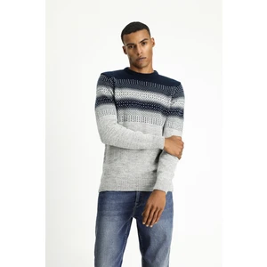 Bisiklet Yaka Regular Fit Desenli Triko Kazak