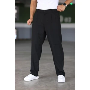 Baggy Çift Pileli Siyah Renk Beli Lastikli Kaliteli Rahat Kesim Klasik Bol Paça Baggy Pantolon