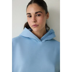 Mavi Oversize Kapüşonlu Aktif Sweatshirt