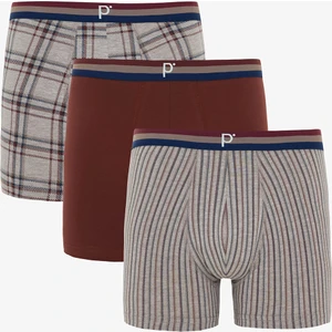 Kahverengi Erkek Ekoseli Normal Bel Organik 3'lü Boxer