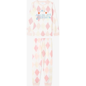 Kırık Beyaz Kız Çocuk Juggling Baklava Desenli Pijama Takımı