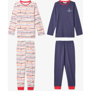 Erkek Çocuk Acrobat Çizgili Pamuklu Uzun Kollu 2'li Pijama Takımı