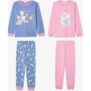 Kız Çocuk Furry Bunny Tavşan Baskılı Uzun Kollu 2'li Pijama Takımı