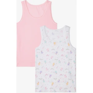 Kız Çocuk Pinky Unicorn Balerin Desenli Kalın Askılı Pamuklu 2'li Atlet