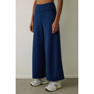 Lacivert Yüksek Bel Beli Lastikli Bol Paça Pantolon