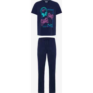 Erkek Nons Slogan Baskılı Pamuklu Pijama Takımı