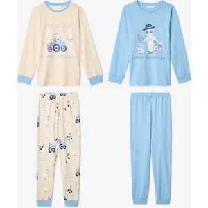 Erkek Çocuk Moo-Ve Inek Desenli Uzun Kollu 2'li Pijama Takımı