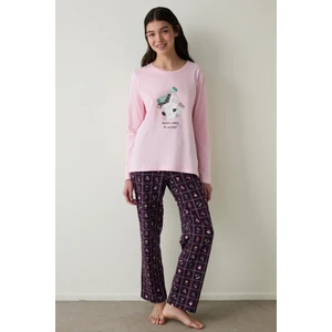 Autumn Çiçekli Bisiklet Yaka Uzun Kol Pijama Takımı