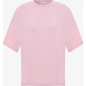 Lila Bisiklet Yaka Dikiş Detaylı Modal Oversize Tişört