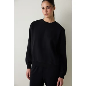 Siyah Bisiklet Yaka Oversize Spor Sweatshirt