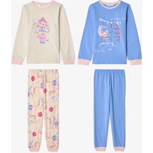 Kız Çocuk Twist Kurdela Desenli Uzun Kollu 2'li Pijama Takımı