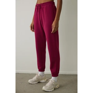 Mor Yüksek Bel Bağlama Detaylı Şardonlu Eşofman Altı