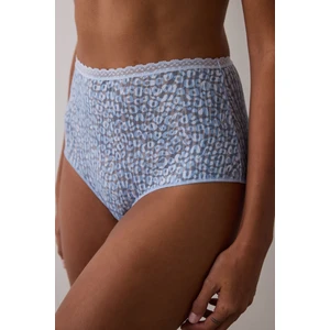 Açık Mavi Çiçekli Dantelli Yüksek Bel Slip Külot