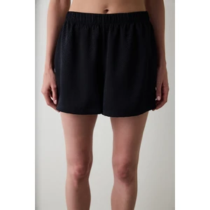 Siyah Fleur Saten Şort Pijama Altı