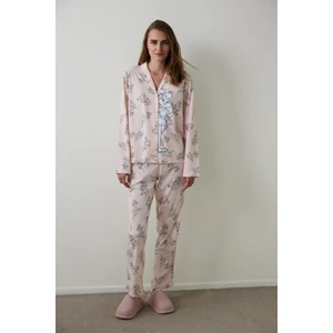 Açık Pembe Lola Bunny Gömlek Yaka Pamuklu Uzun Kollu Pijama Takımı