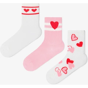 Karışık Renk Kız Çocuk Pinky Love Kalp Desenli 3'lü Soket Çorap