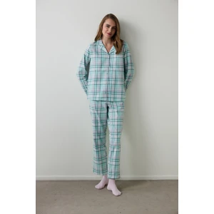 Mint Ellie Ekoseli Gömlek Yaka Pamuklu Uzun Kollu Pijama Takımı