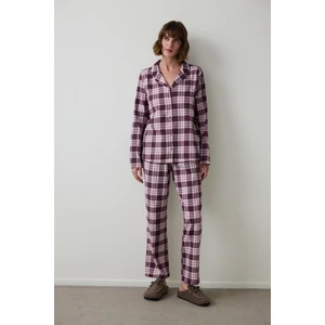 Bordo Ekoseli Gömlek Yaka Pijama Takımı