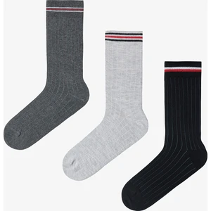 Çok Renkli Erkek Grey Line Çizgili 3'lü Soket Çorap
