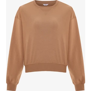 Açık Kahverengi Curvy Edge Bisiklet Yaka Oversize Crop Sweatshirt