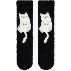 Siyah Happy Cat Kedi Desenli Ev Patiği