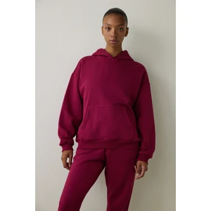 Mor Kapüşonlu Oversize Sweatshirt