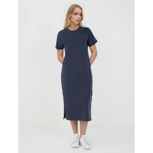 Jimmy Key Lacivert %100 Pamuk Yuvarlak Yaka Kısa Kollu Midi Elbise
