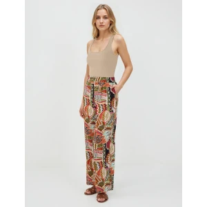 Jimmy Key Yeşil Yüksek Bel Bol Paça Uzun Desenli Pantolon