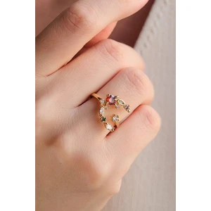 Gold Bordo Doğal Taşlı Hilal Çelik Yüzük