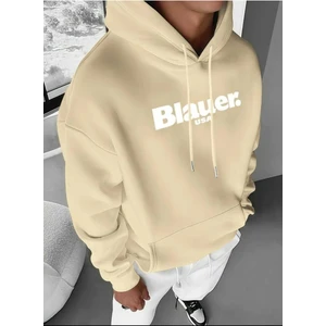 Blauer Usa Baskılı Kapüşonlu Cepli Pamuklu Bej Sweatshirt