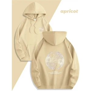 Lazarus Arka Göğüs Baskılı Kapüşonlu Cepli Pamuklu Bej Sweatshirt