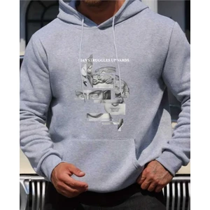 Man Struggles Baskılı Kapüşonlu Cepli Içi Yünlü Gri Sweatshirt