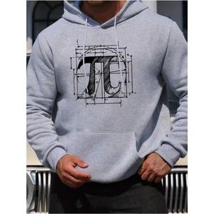 Pi Sayısı Baskılı Kapüşonlu Cepli Pamuklu Gri Sweatshirt