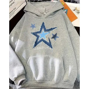 Yıldız Kot Hoodie Baskılı Kapüşonlu Cepli Içi Yünlü Gri Sweatshirt