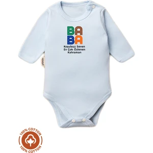 Unisex Bebek %100 Pamuklu Baba Baskılı 3-6-9-12 Ay Bebek Body Ekru Badi Zıbın